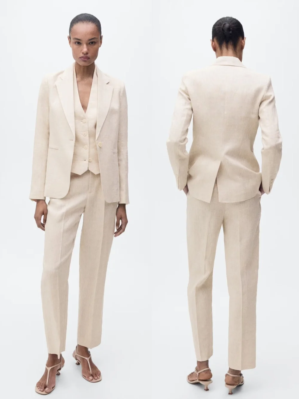 MANGO Suit Linen Trousers Straight Pants Beige High Rise NWOT US 8 EUR 40